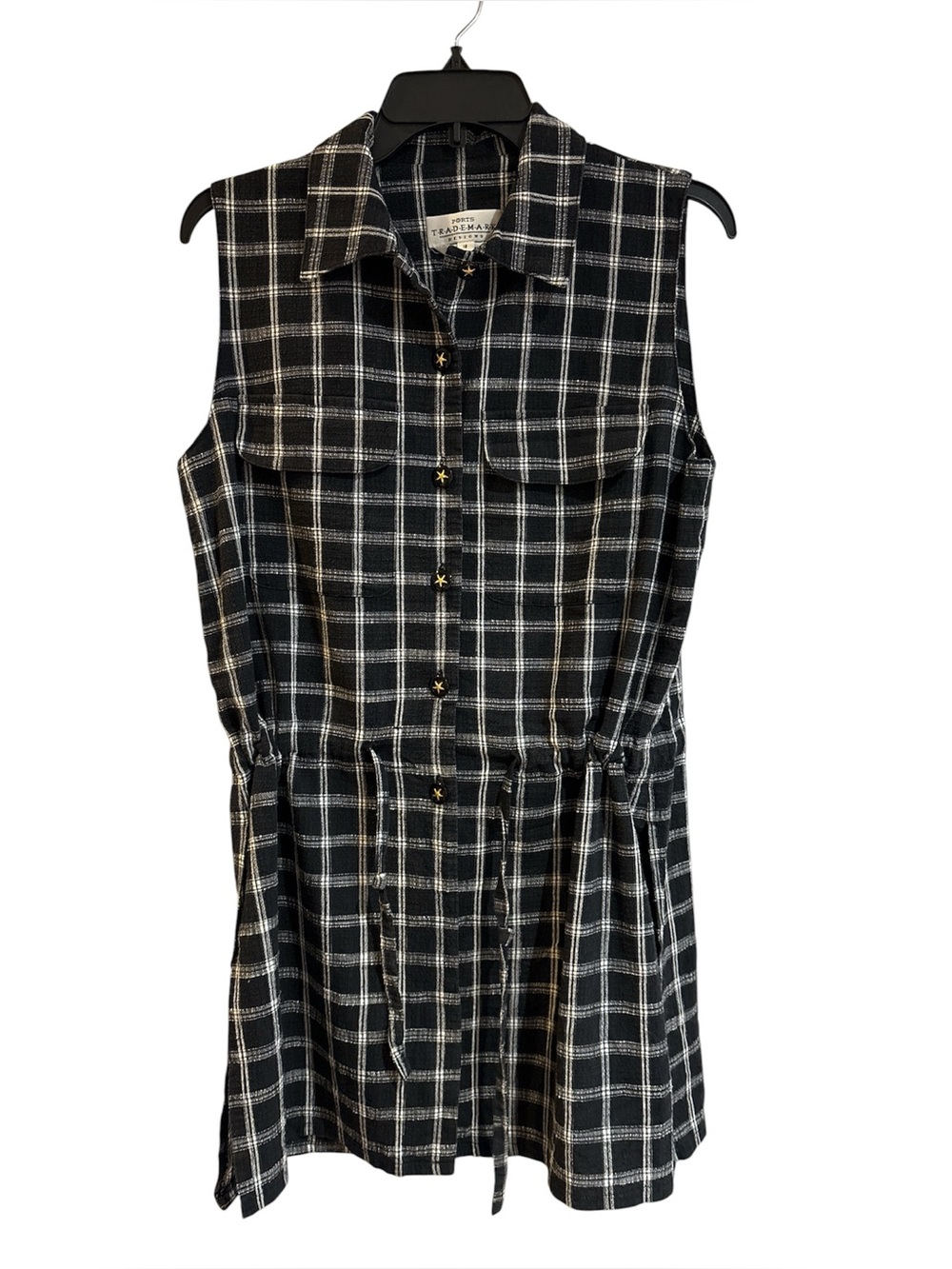 🇨🇦 Ports Trademark Designs Sleeveless Black & White Plaid Shirt Dress/Tunic